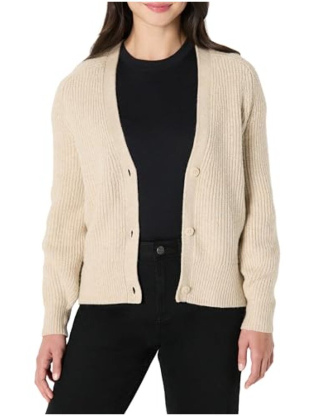 Soft Touch Ribbed Cardigan with Blouson Sleeves